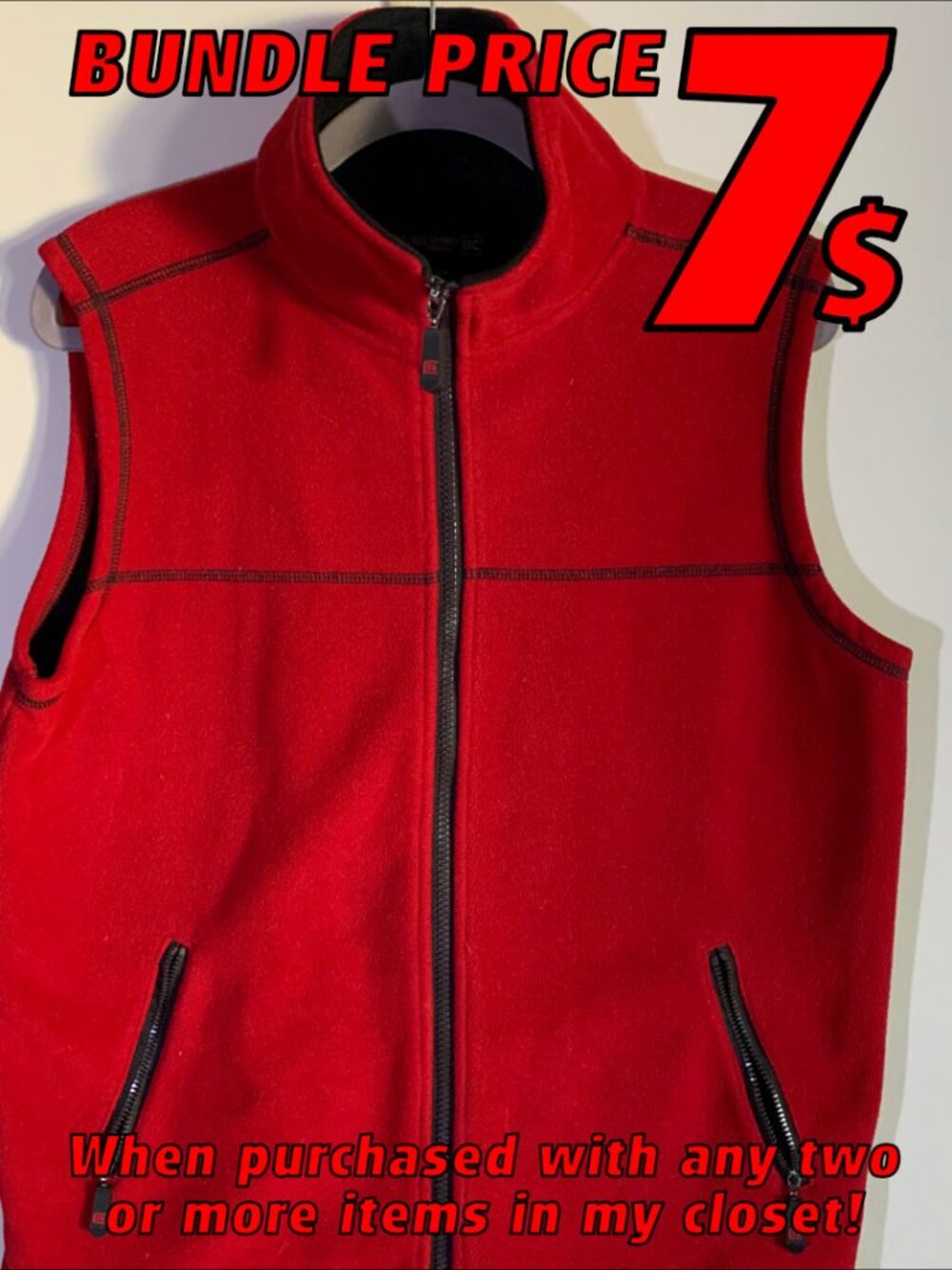 BC Clothing Lined Red Fleece Zip-Up Jacket SMALL